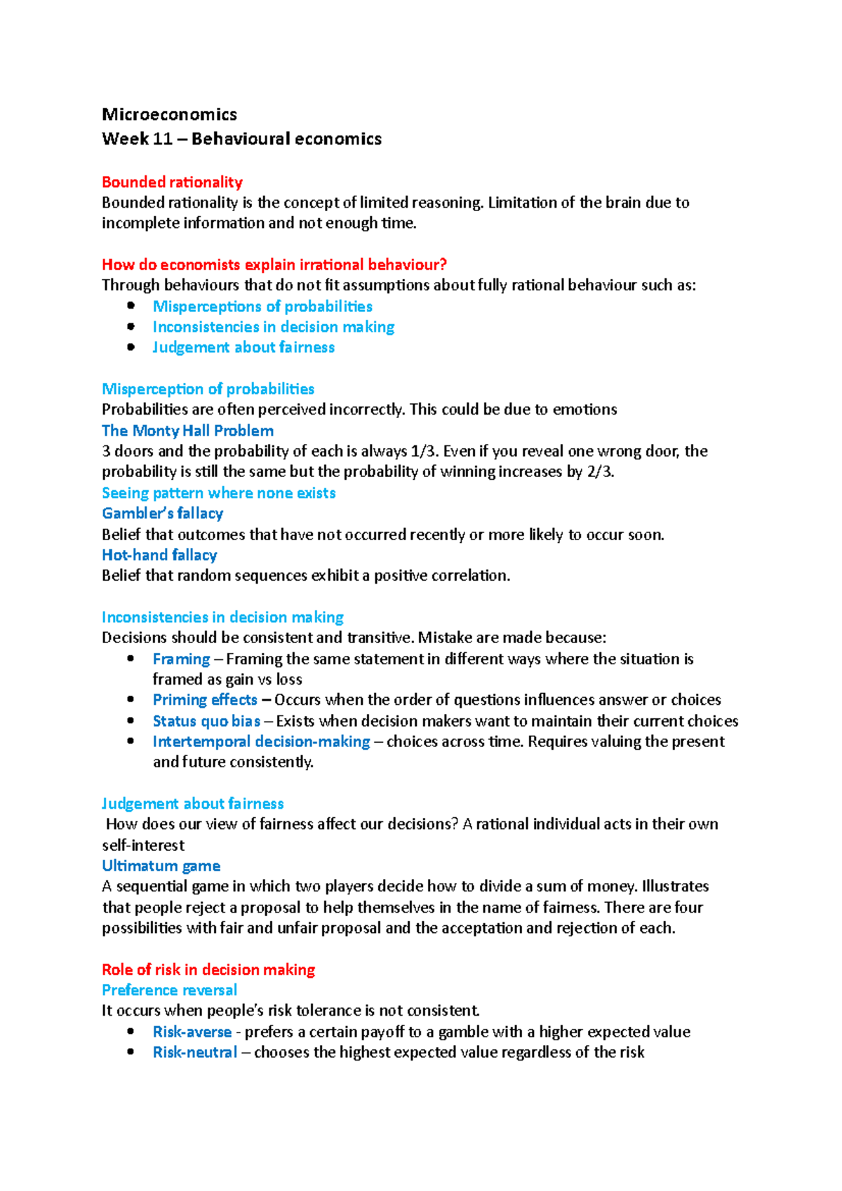 Microeconomics w11:2 - Lecture notes 11 - Microeconomics Week 11 ...
