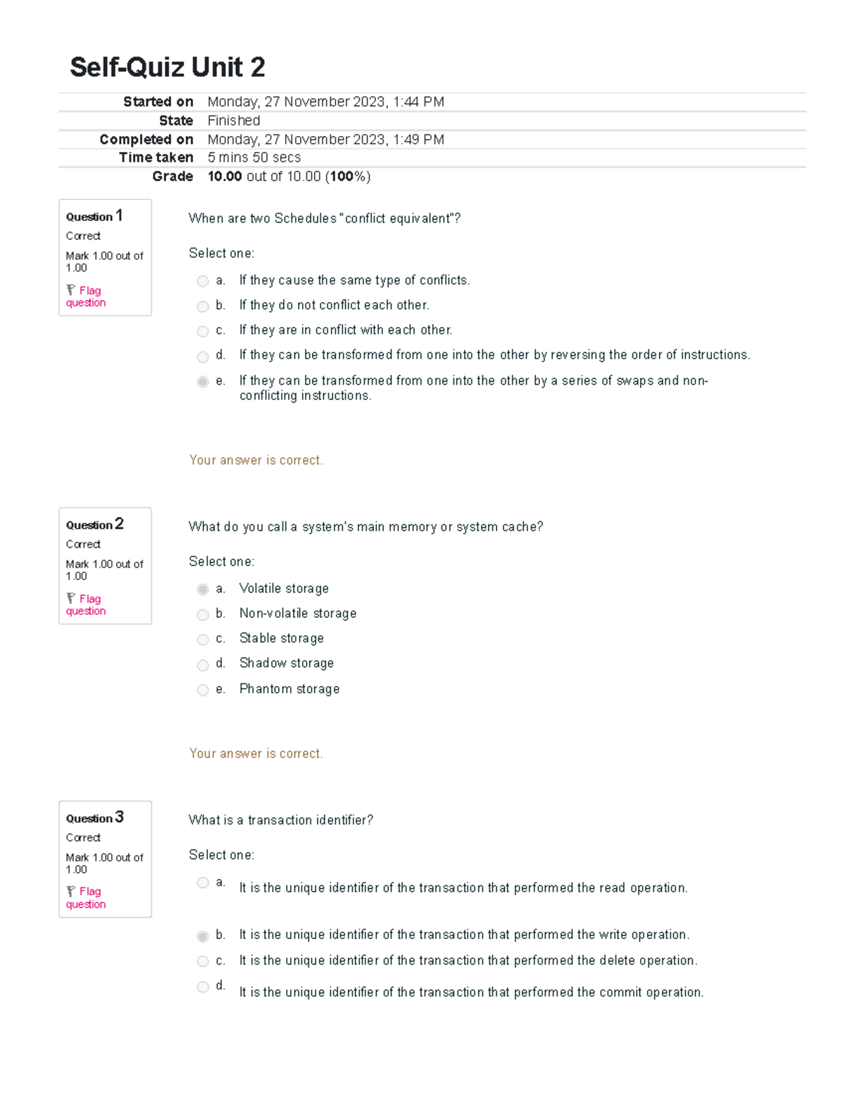 Self-Quiz Unit 2 Review 2 - Question 1 Correct Mark 1 Out Of 1. Flag ...