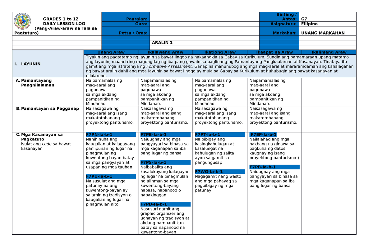 Aralin 1 - Sdsf - GRADES 1 To 12 DAILY LESSON LOG (Pang-Araw-araw Na ...