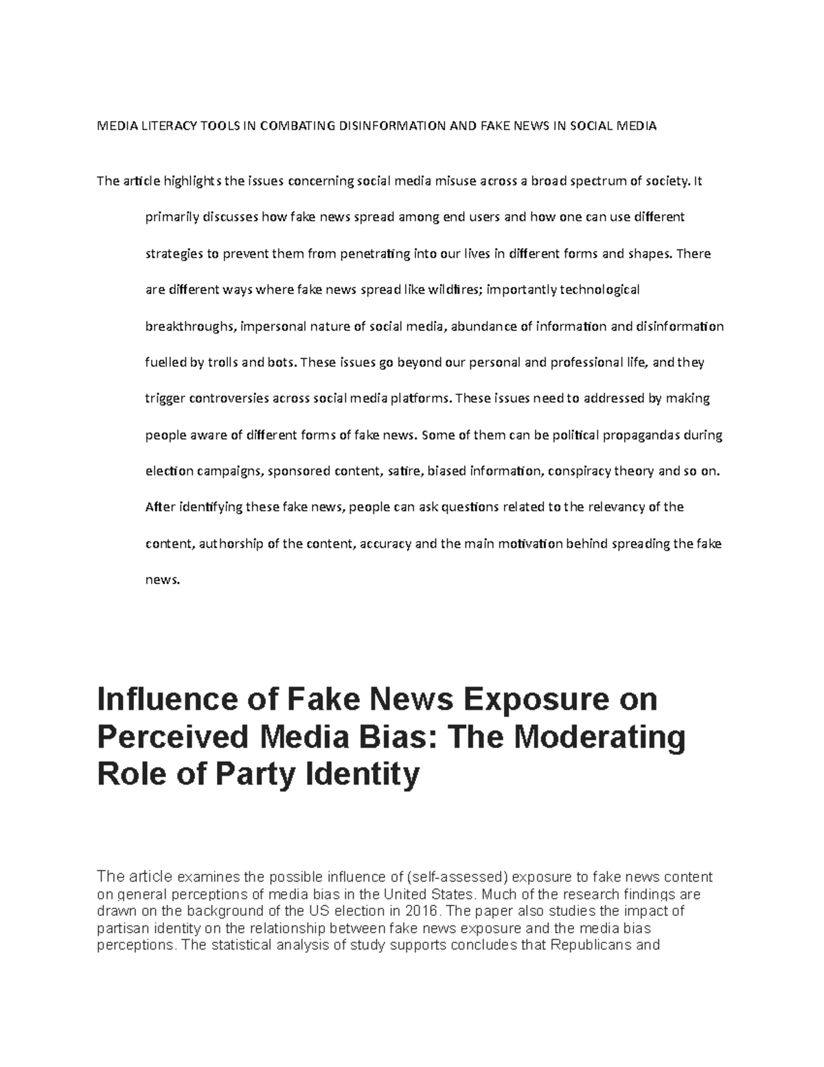 Fake News In Today's World - MEDIA LITERACY TOOLS IN COMBATING ...