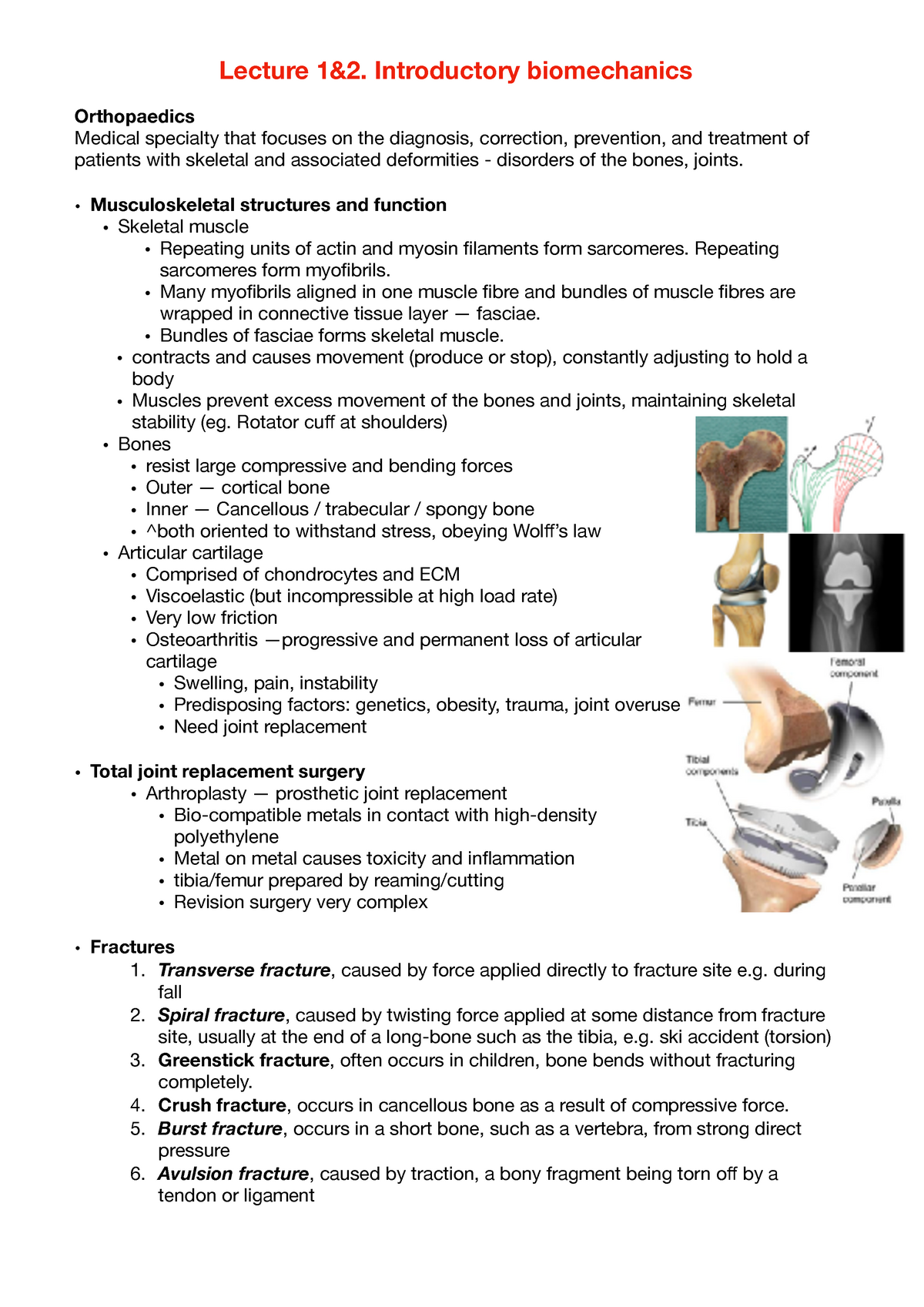 Biomechanics - Lecture Notes - Lecture 1&2. Introductory Biomechanics ...