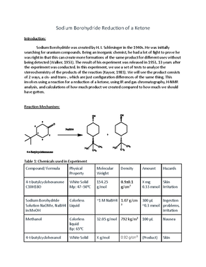 Lab 9 Writeup Sodium Borohydride Reduction Of A Ketone Studocu