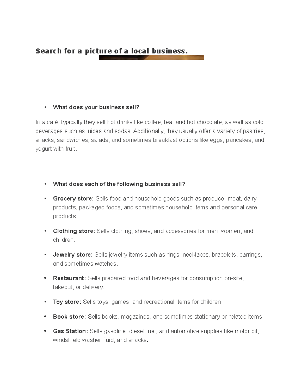 A Local Bussines - Search for a picture of a local business. What does ...