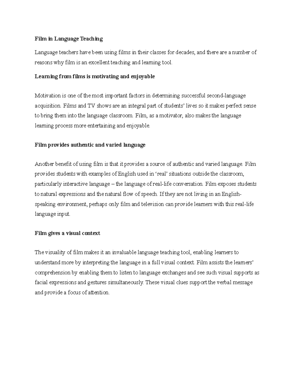 film in lang. teaching - Film in Language Teaching Language teachers ...
