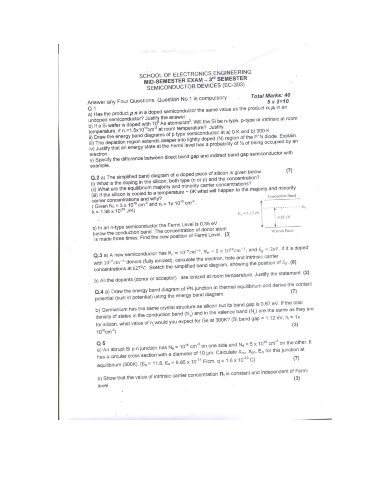 3rd ETC,Semiconductor Devices(EC-303)Mid.Semester Examination ...