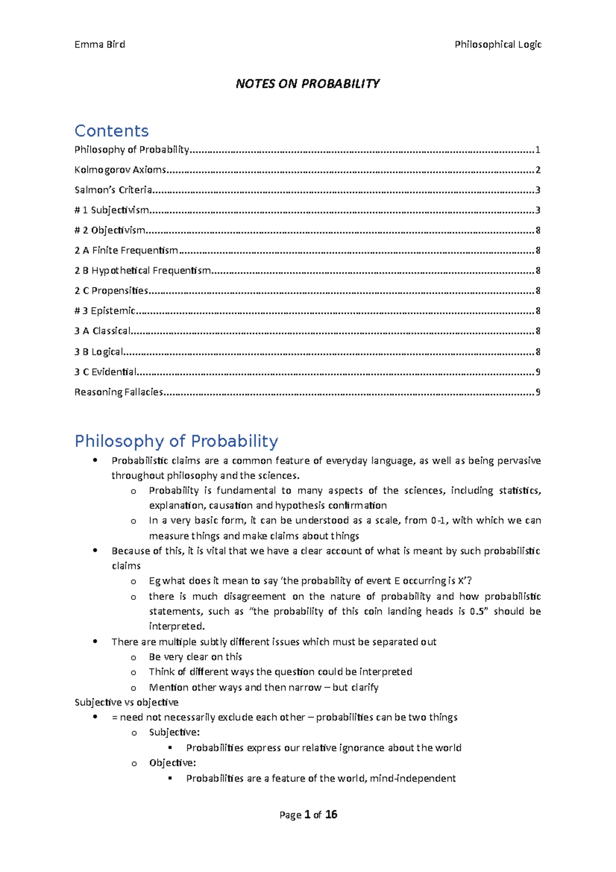 Notes on Probability - NOTES ON PROBABILITY Contents Philosophy of ...