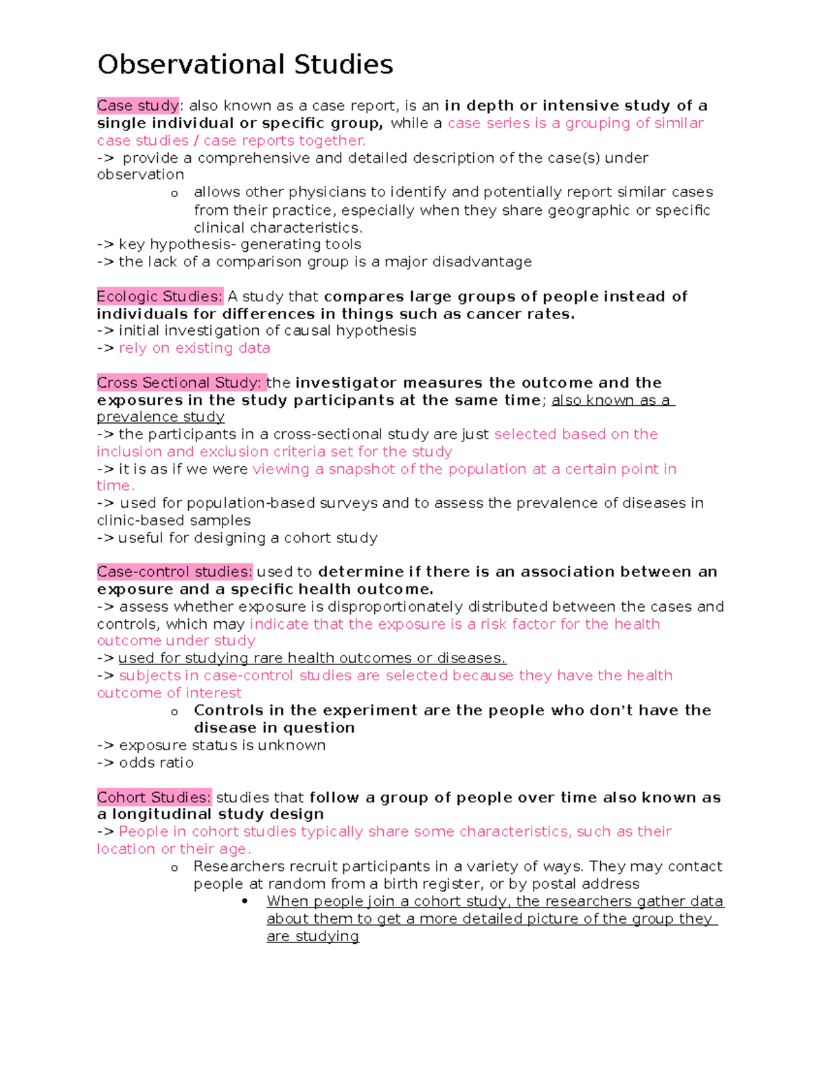 Observational Studies Notes Observational Studies Case study also