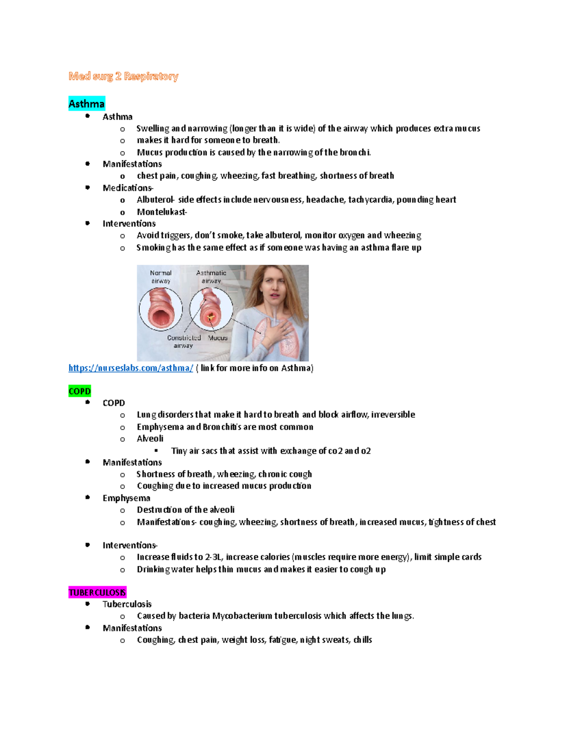 Med surg 2 Respiratory study guide - Med surg 2 Respiratory Asthma ...