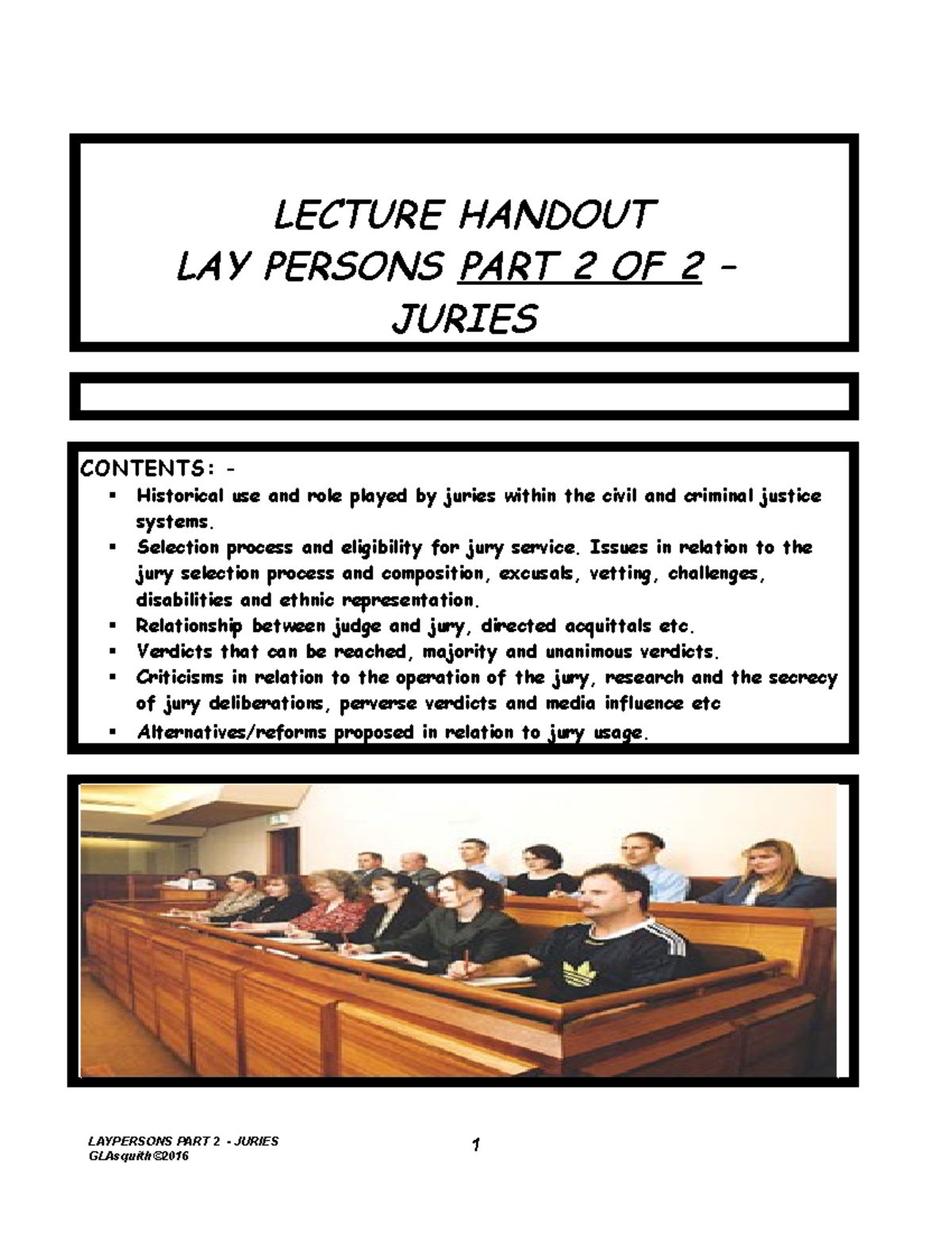 Juries 2016 NEW - LECTURE HANDOUT LAY PERSONS PART 2 OF 2 JURIES ...