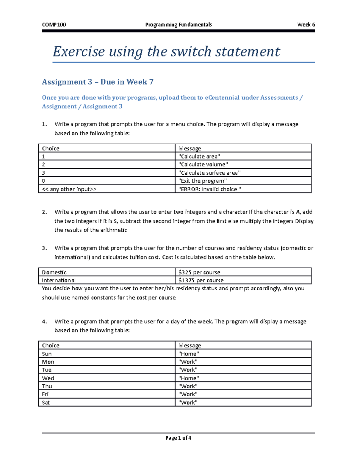 switch statement assignment