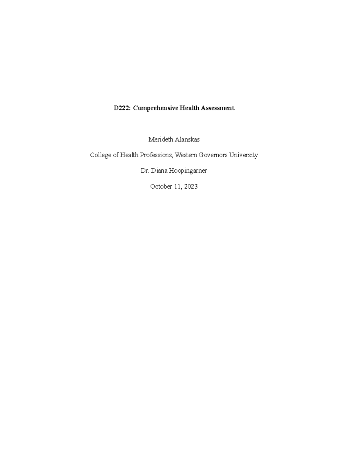 D222 Comprehensive Health Assessment 10 - D222: Comprehensive Health 