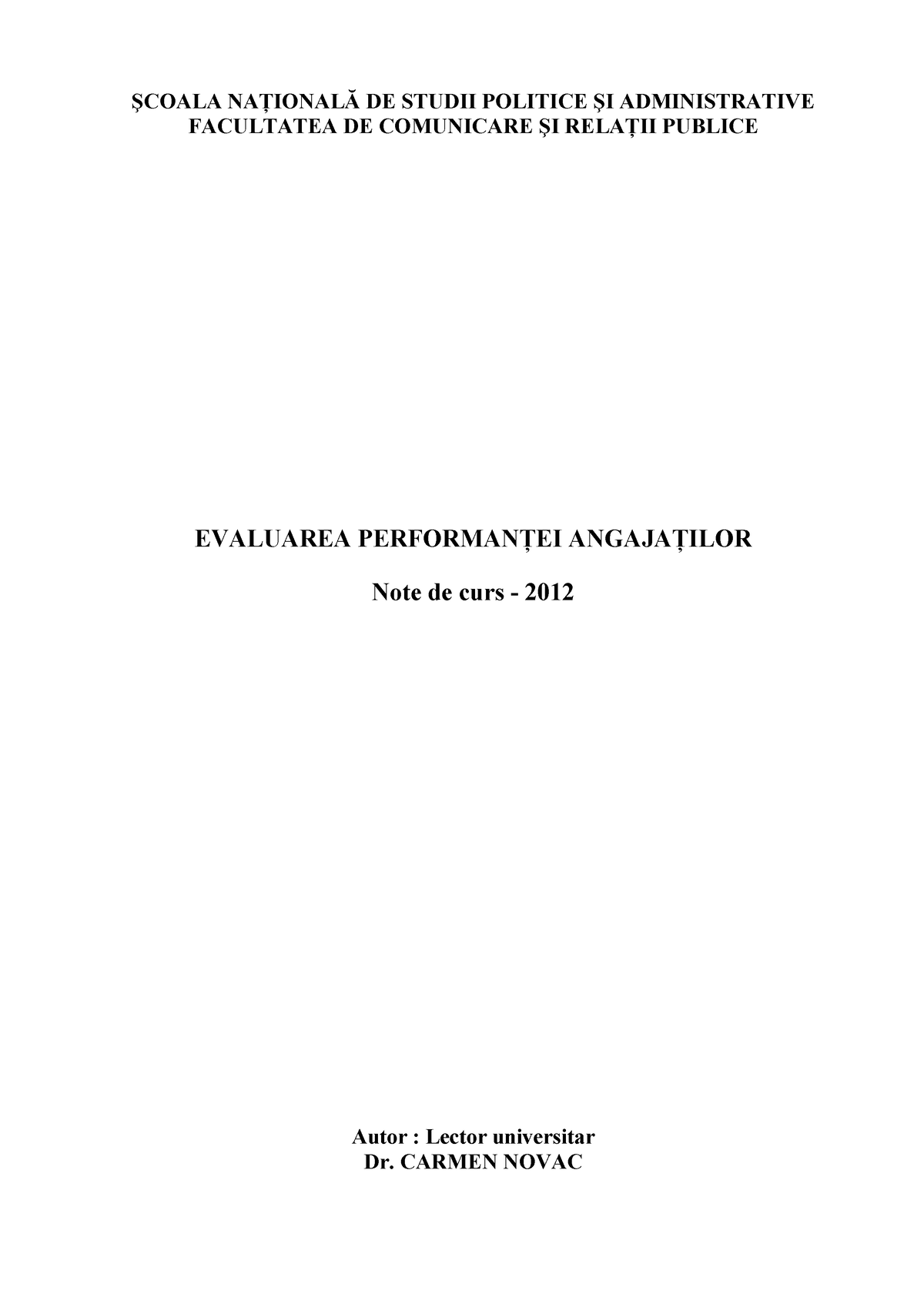 Evaluarea Performantelor Resurselor Uman - ŞCOALA NAğIONALĂ DE STUDII ...