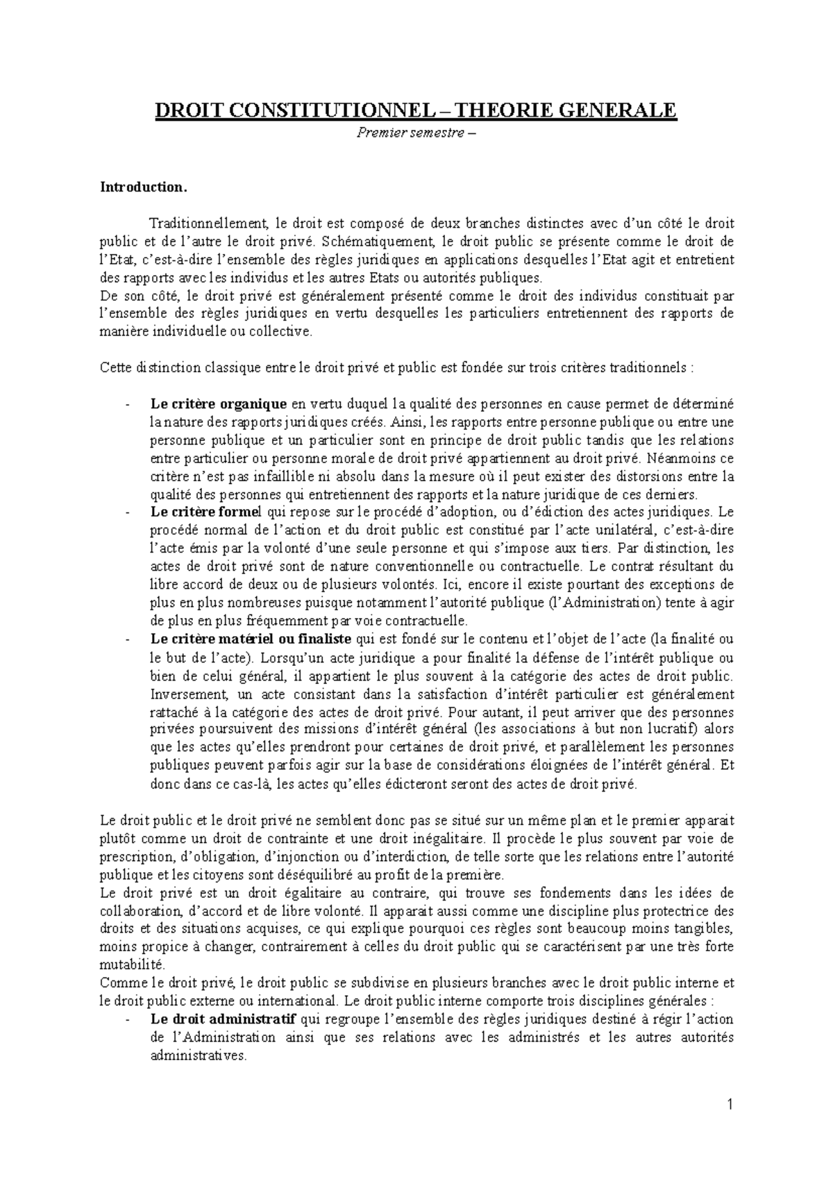 Cours De Droit Constitutionnel 1ère Année Semestre 1 Pdf