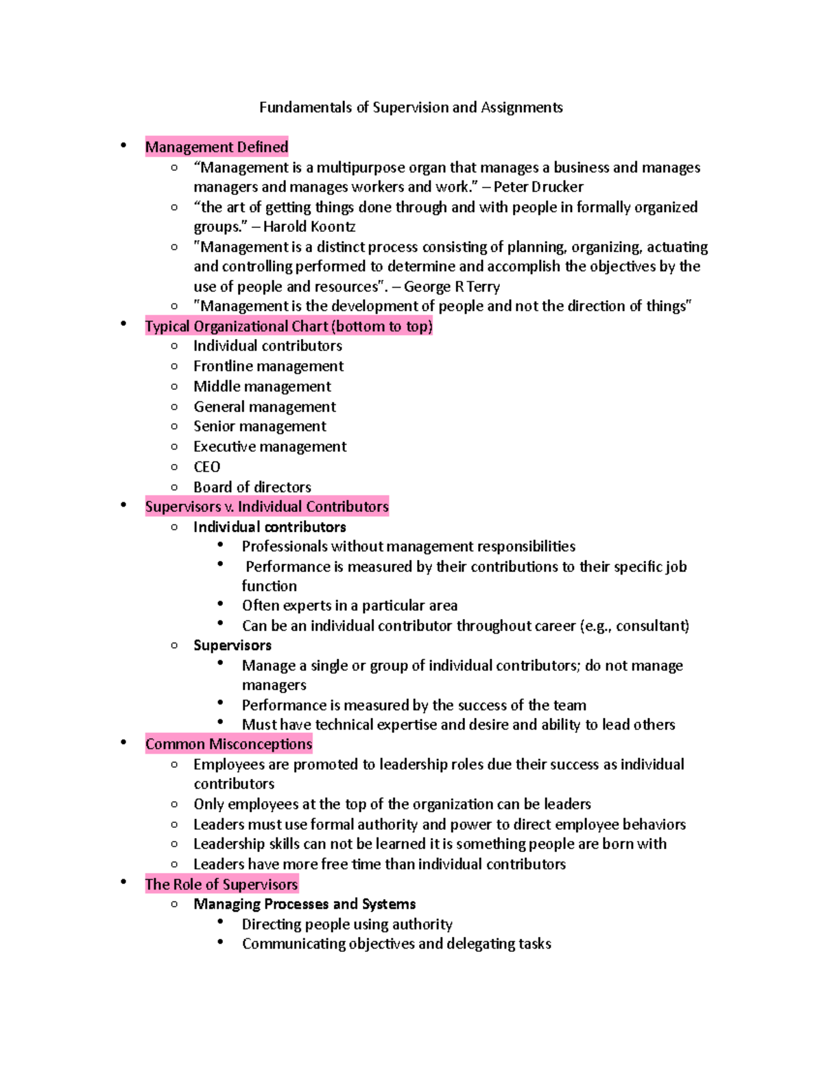 supervisory management assignments