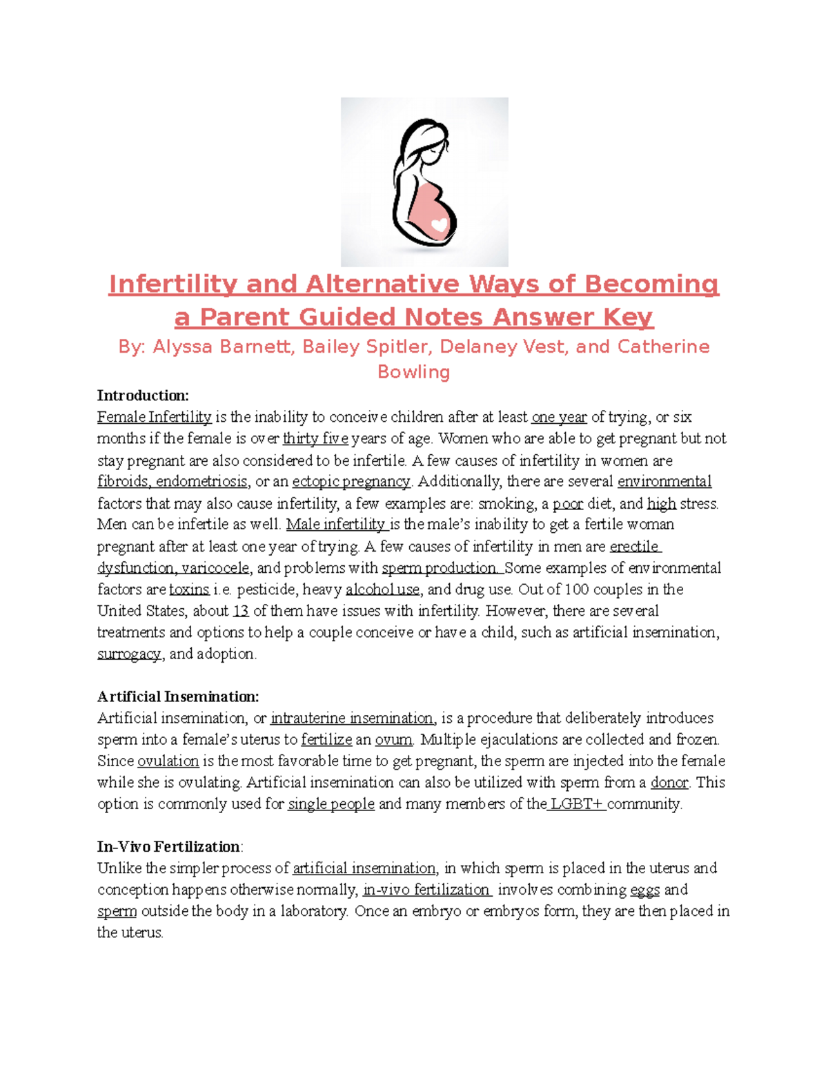 Infertility Guided Notes and Answers - Infertility and Alternative Ways ...