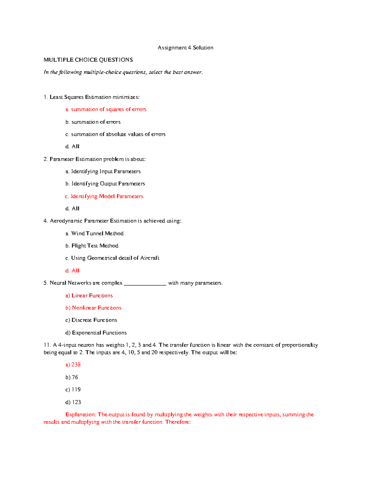 Solution Assignment-4 - Assignment 4 Solution MULTIPLE CHOICE QUESTIONS ...