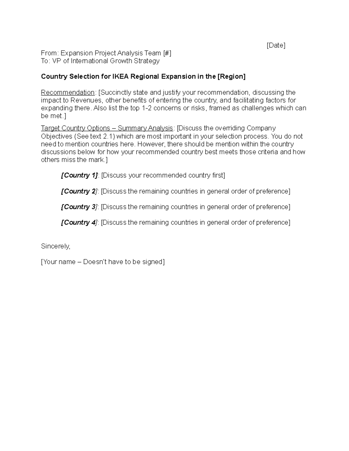 CS04b Template Case Study 4 Country Selection Memo [Date] From