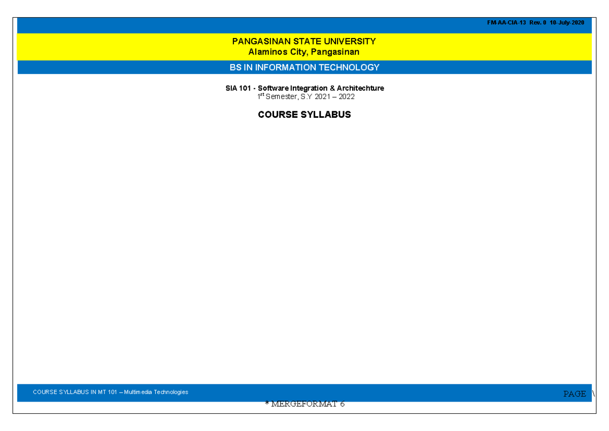 SIA+101+-+Syllabus+by+ Danlog+Kurt - Information Technology - BS IN ...
