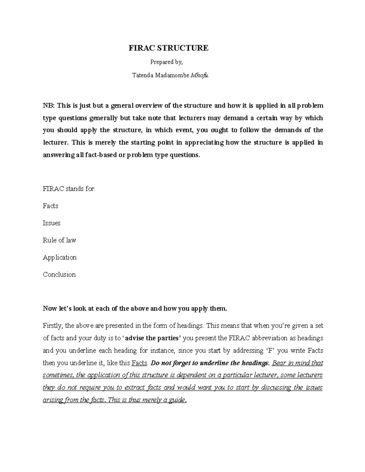 Firac New document - how to write essays - FIRAC STRUCTURE Prepared by ...