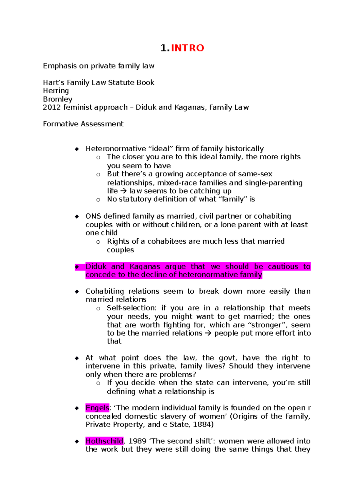 Family Law notes 1 Emphasis on private family law Hart’s Family Law