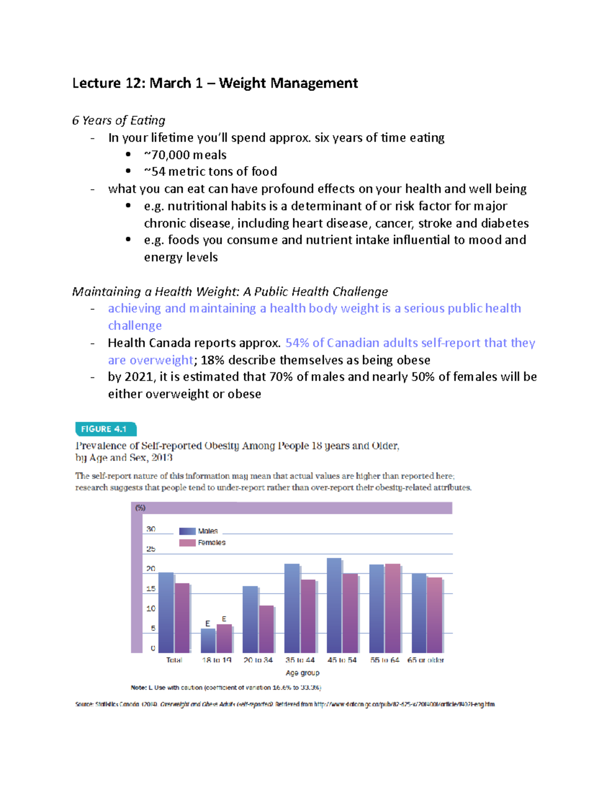Notes for Week 7 - Lecture 12: March 1 – Weight Management 6 Years of ...