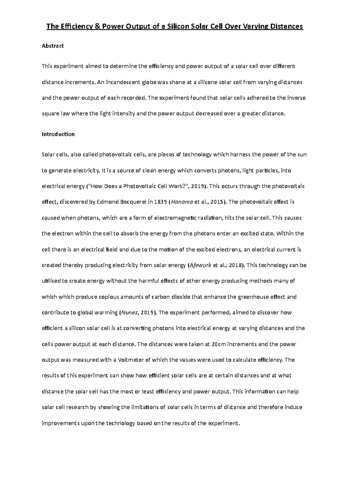 Lab Report Solar Cells - Abstract This experiment aimed to determine ...