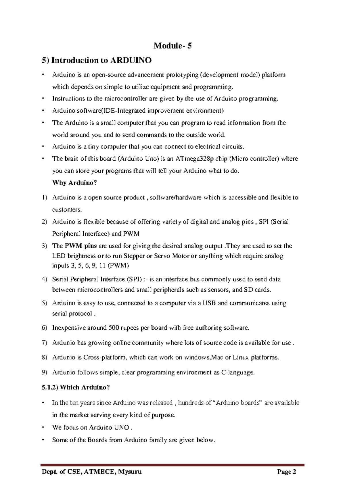 Internet od things module 5 - Module- 5 5) Introduction to ARDUINO ...