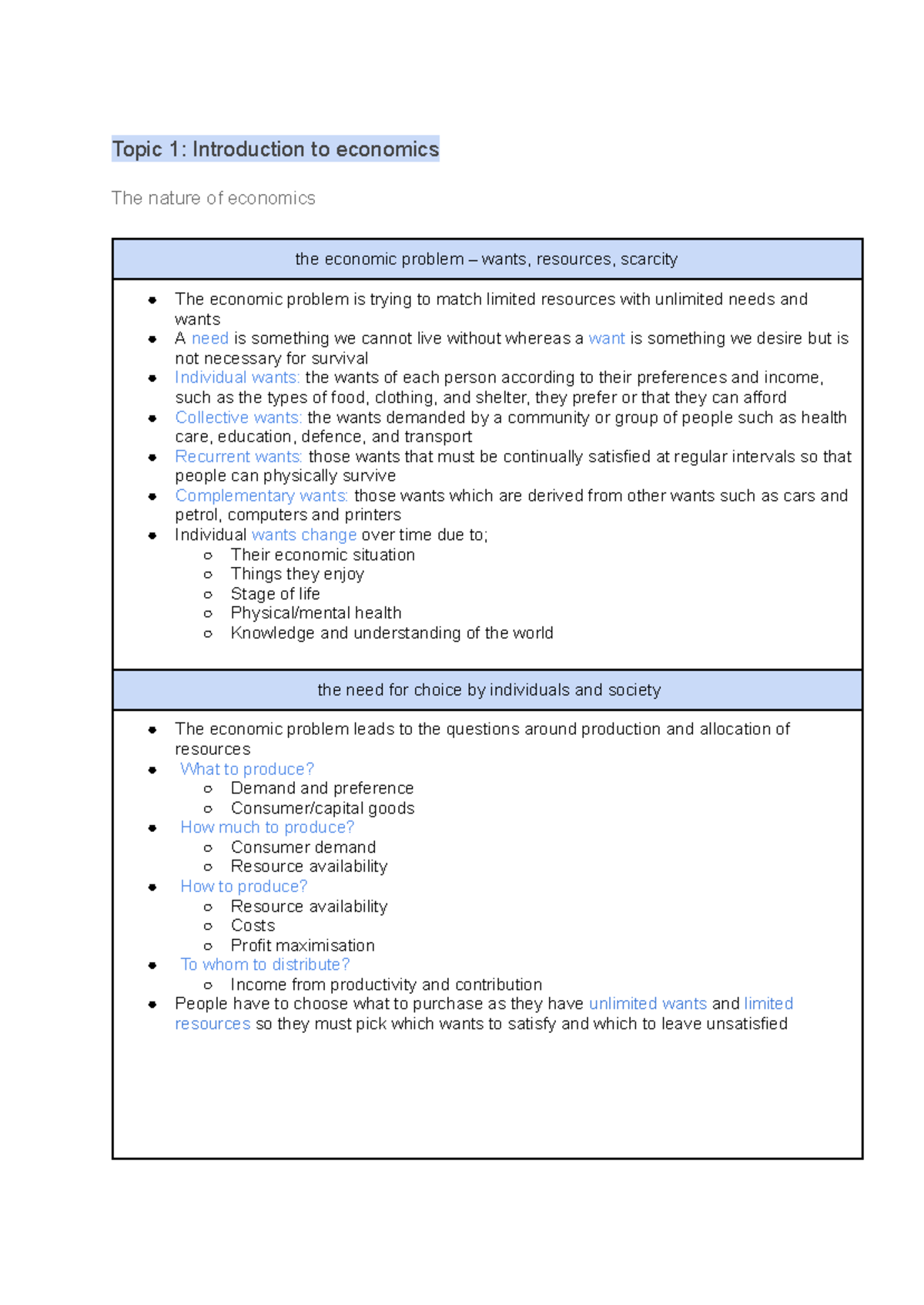 Eco syllabus prelim - Notes - Topic 1: Introduction to economics The ...