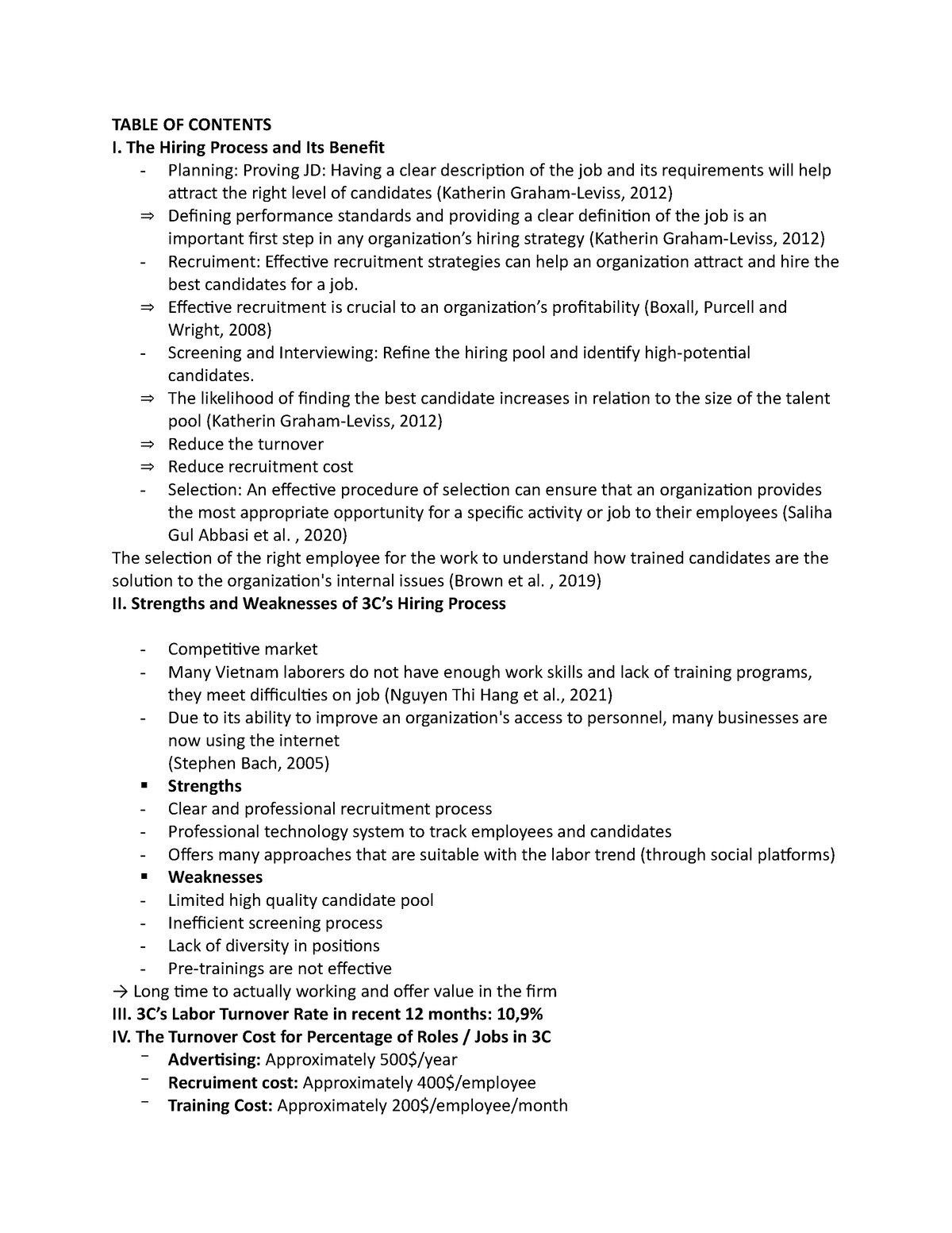 Script Workshop 3 HRM - TABLE OF CONTENTS I. The Hiring Process and Its