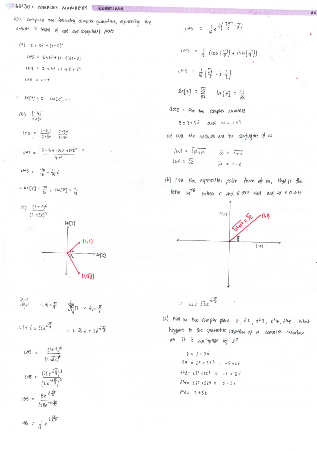 33130.06 Complex Numbers (Questions) - 33130 - Studocu