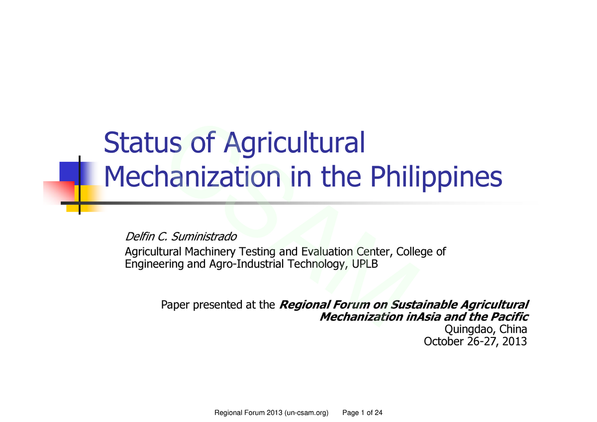 16 - a lecture - Status of Agricultural Mechanization in the ...