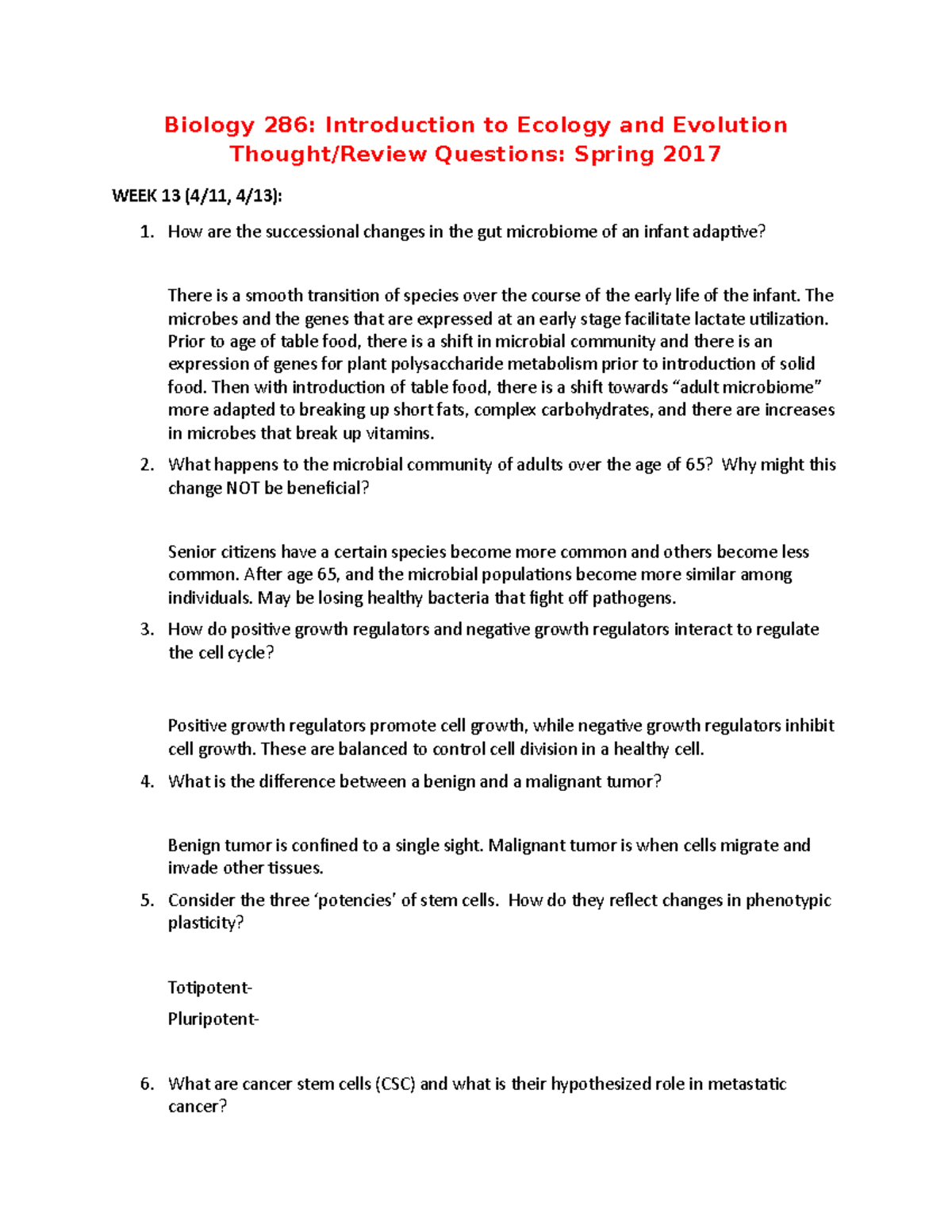 286TQ1217-1 - Questions and answers - Biology 286: Introduction to ...