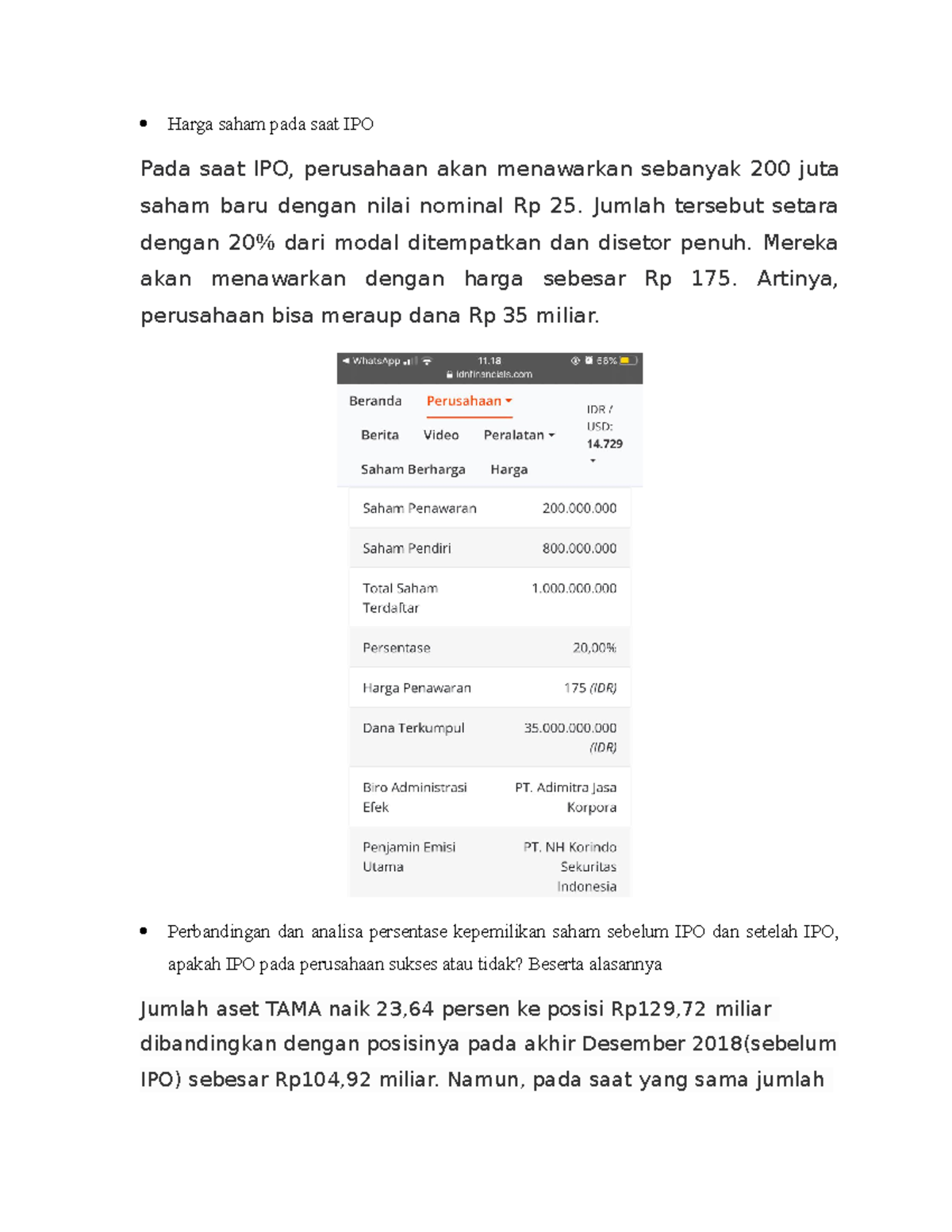 Harga Saham Pada Saat IPO - Jumlah Tersebut Setara Dengan 20% Dari ...