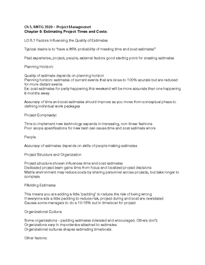 MKTG 3920 - CH 6 - Project Management Notes - Chapter 6 3 MKTG 3920 ...