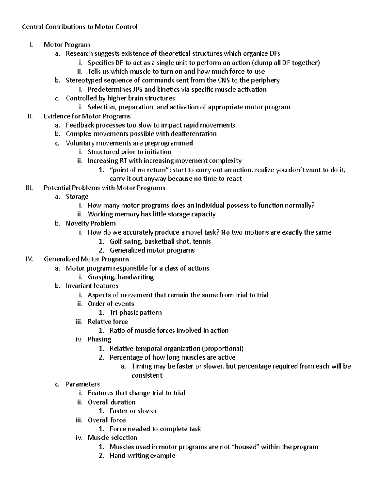 Locomotion- lecture notes 8 - Central Contributions to Motor Control I ...