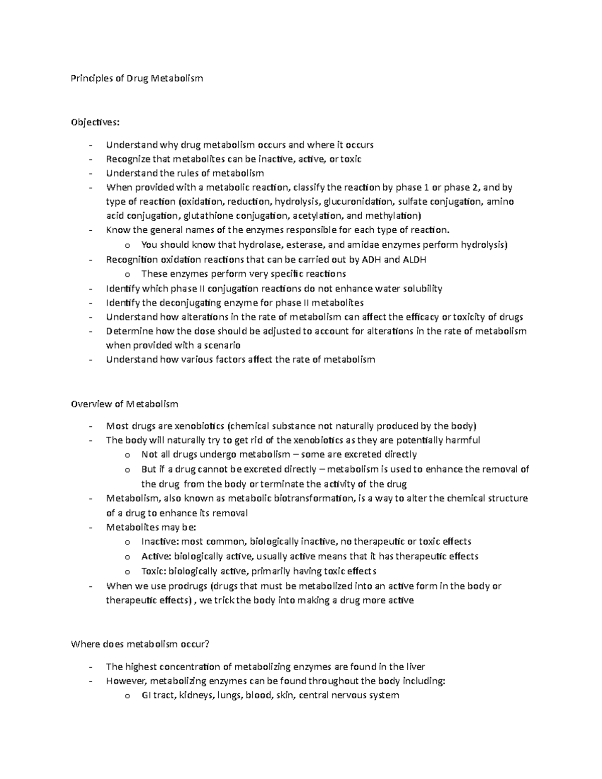 Drug metabolism - Lecture notes Drug metabolites - Principles of Drug ...