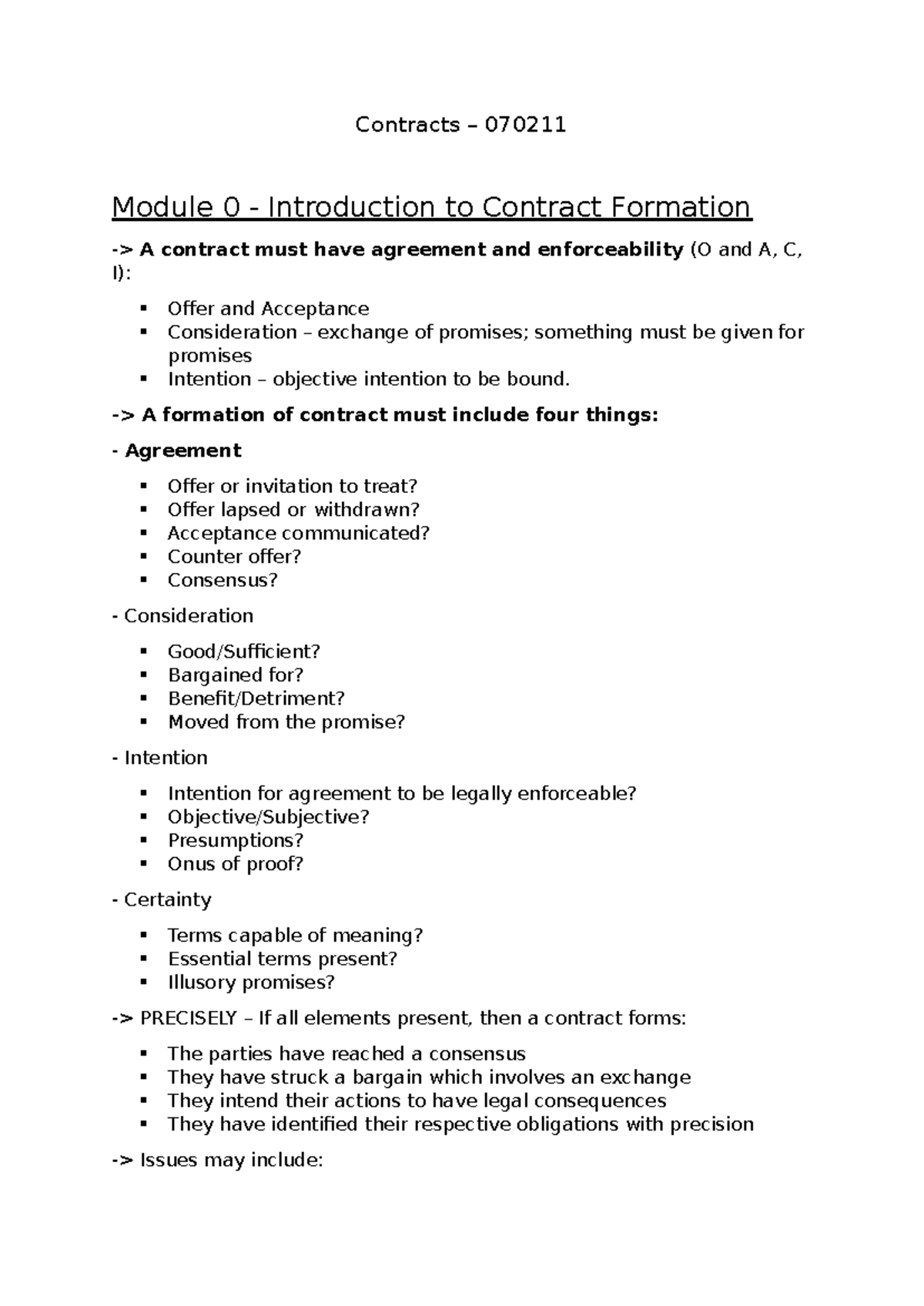 Contracts 070211 - Notes - Contracts – 070211 Module 0 - Introduction ...