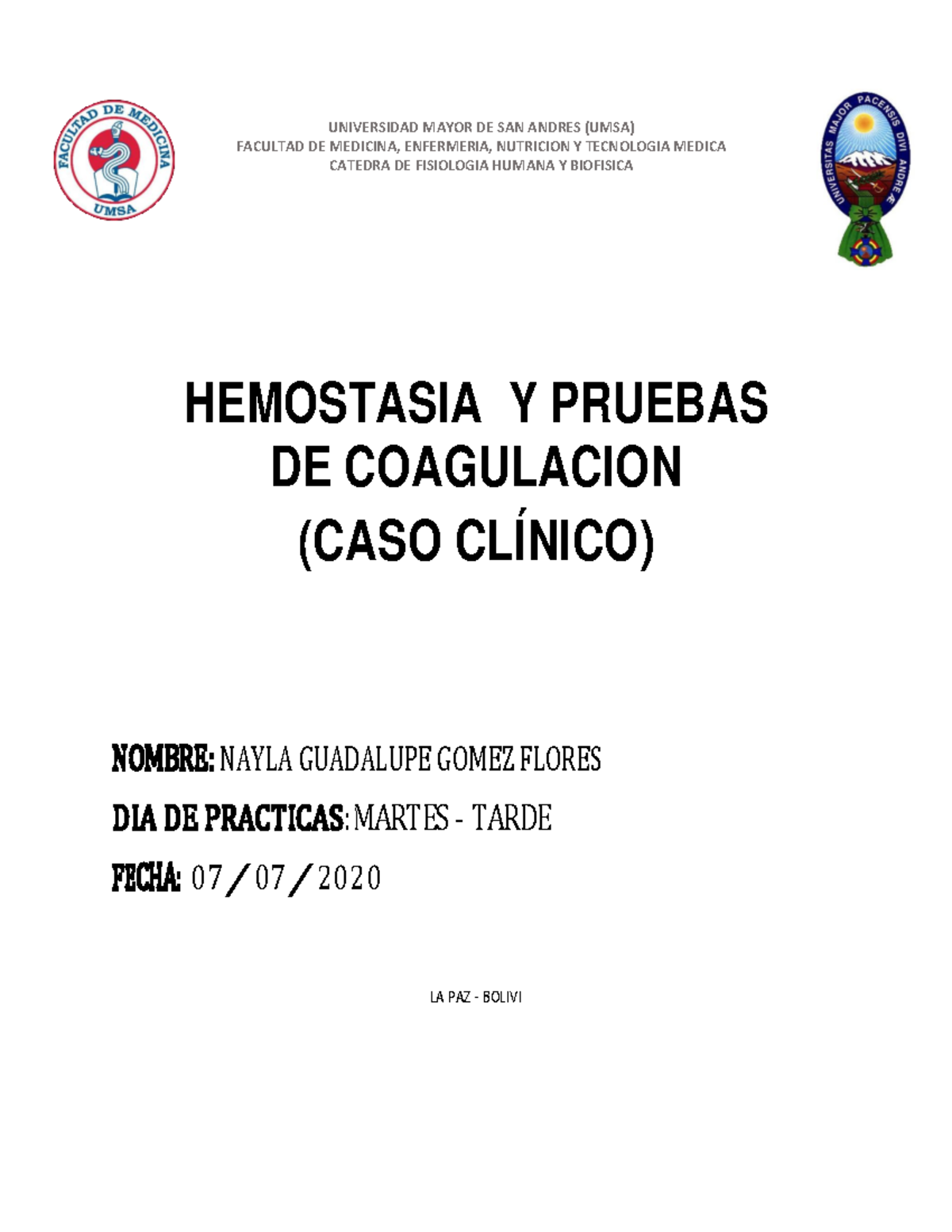 CASO Clinico - Hematologia - HEMOSTASIA Y PRUEBAS DE COAGULACION (CASO ...