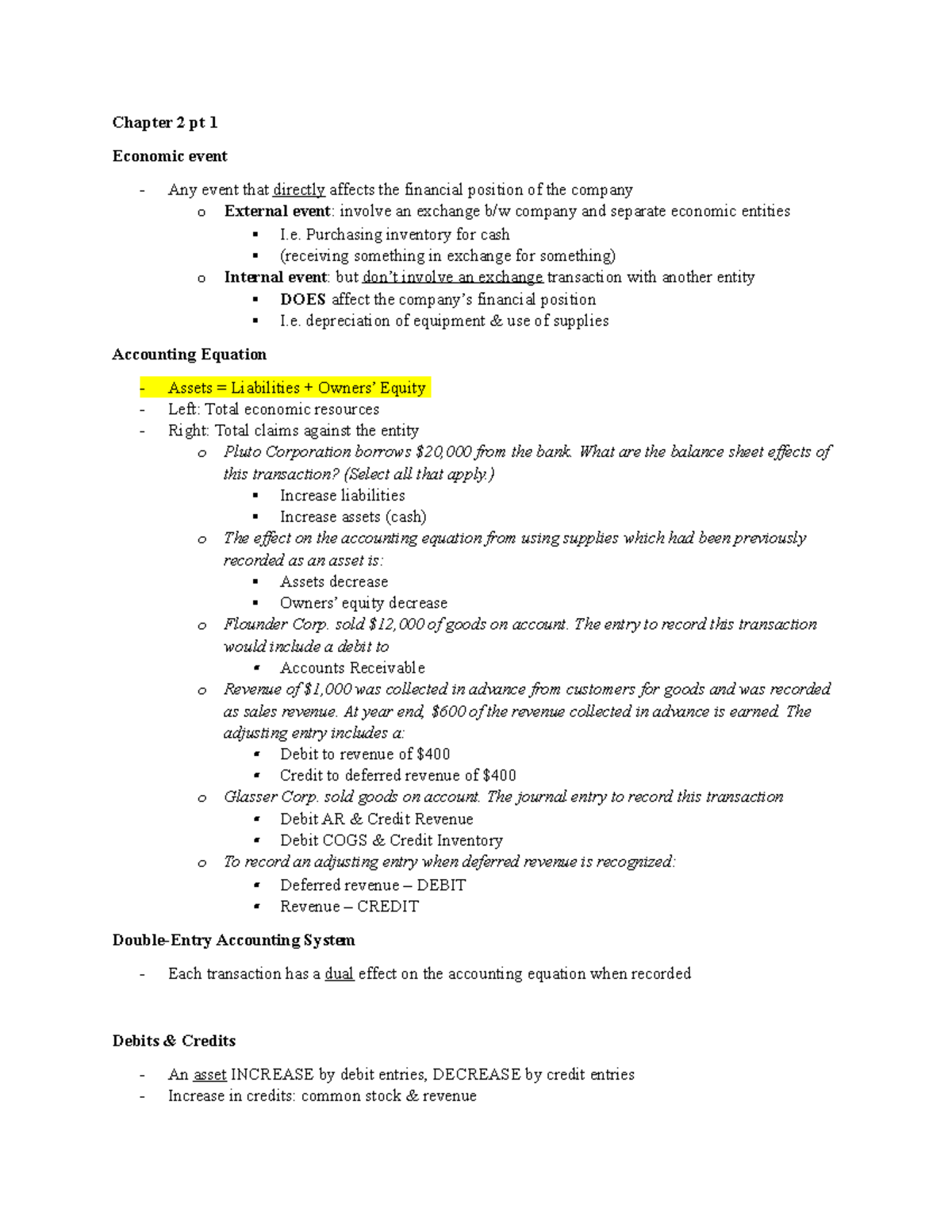 ACCT 303: Chapter 2 Accounting Cycle Notes - Chapter 2 pt 1 Economic ...
