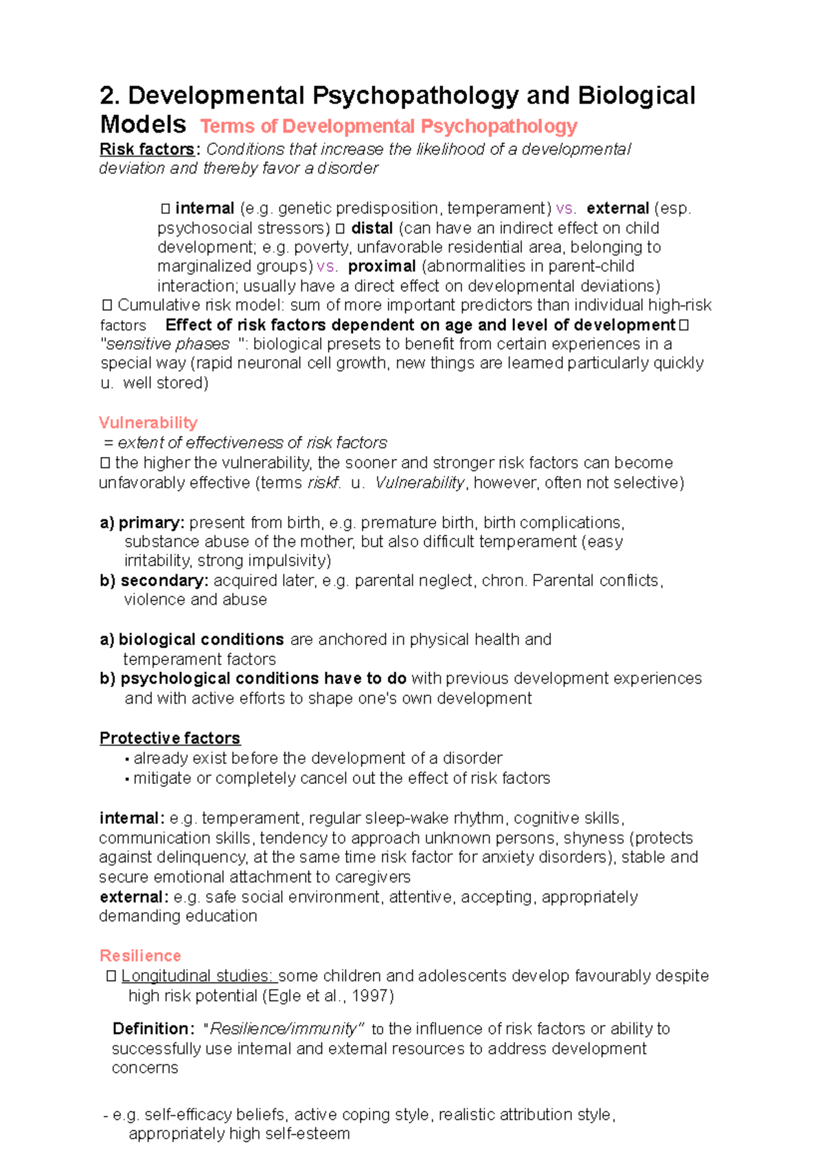 Summary 2 Developmental psychiatry and biological models - 2 ...