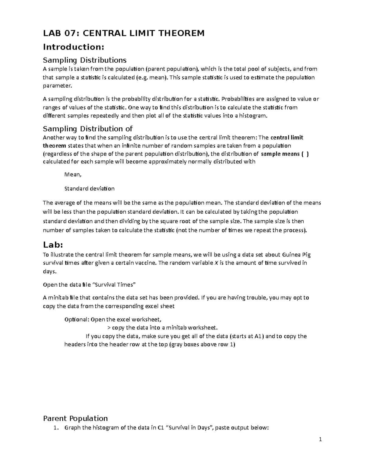 Lab 7 Manual for use - LAB 07: CENTRAL LIMIT THEOREM Introduction ...