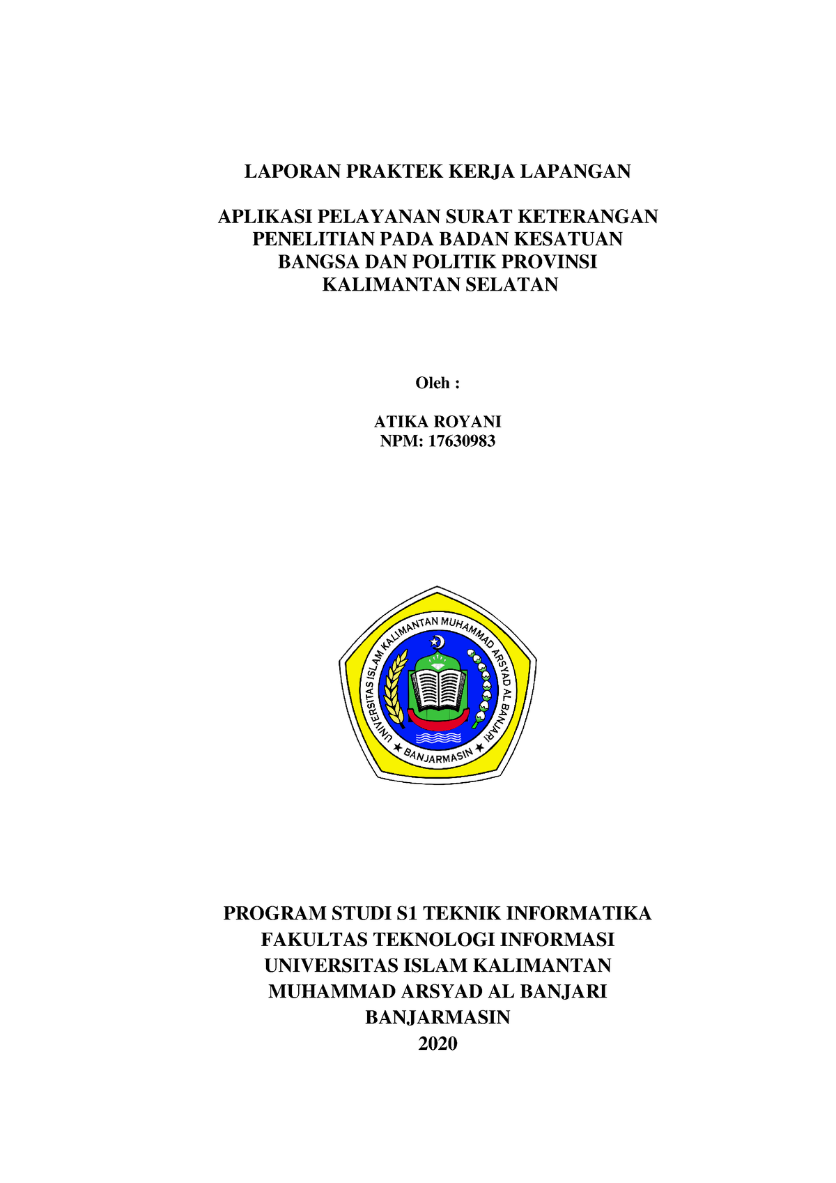 Laporan PKL Atika Royani 17630983 - LAPORAN PRAKTEK KERJA LAPANGAN ...