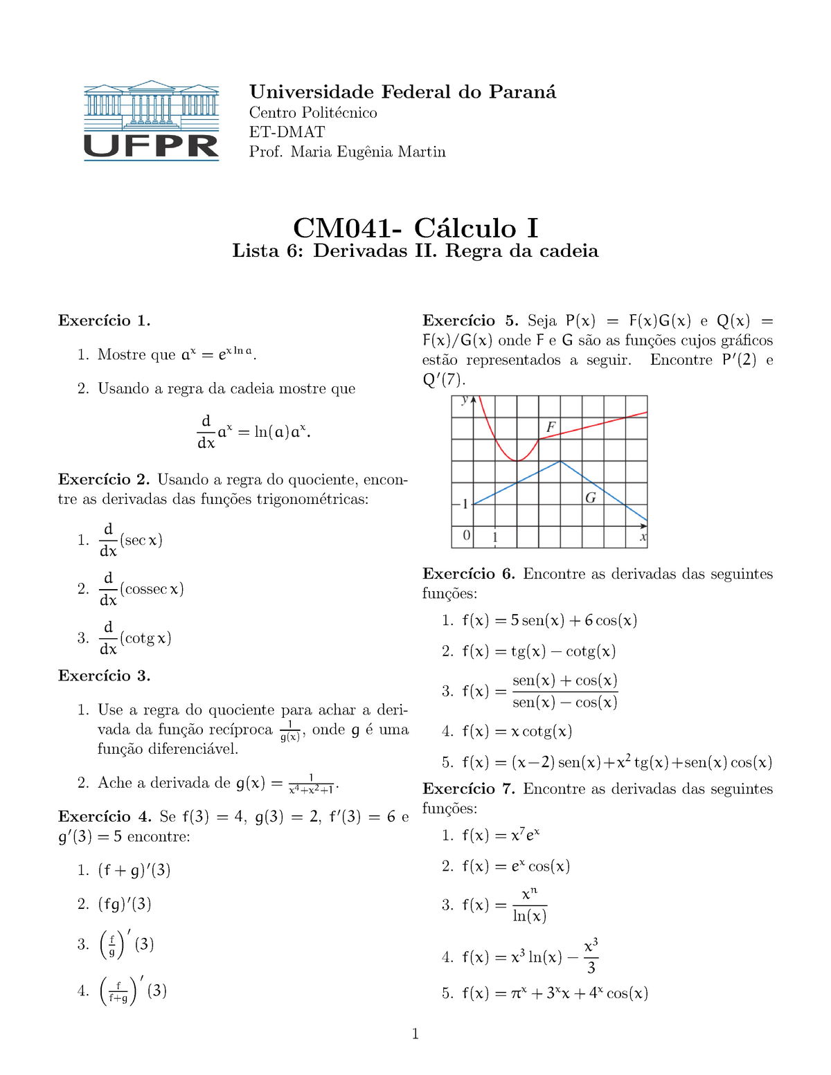 Lista 6-cal1 - Universidade Federal Do Paran´ A Centro Polit´ecnico ET ...