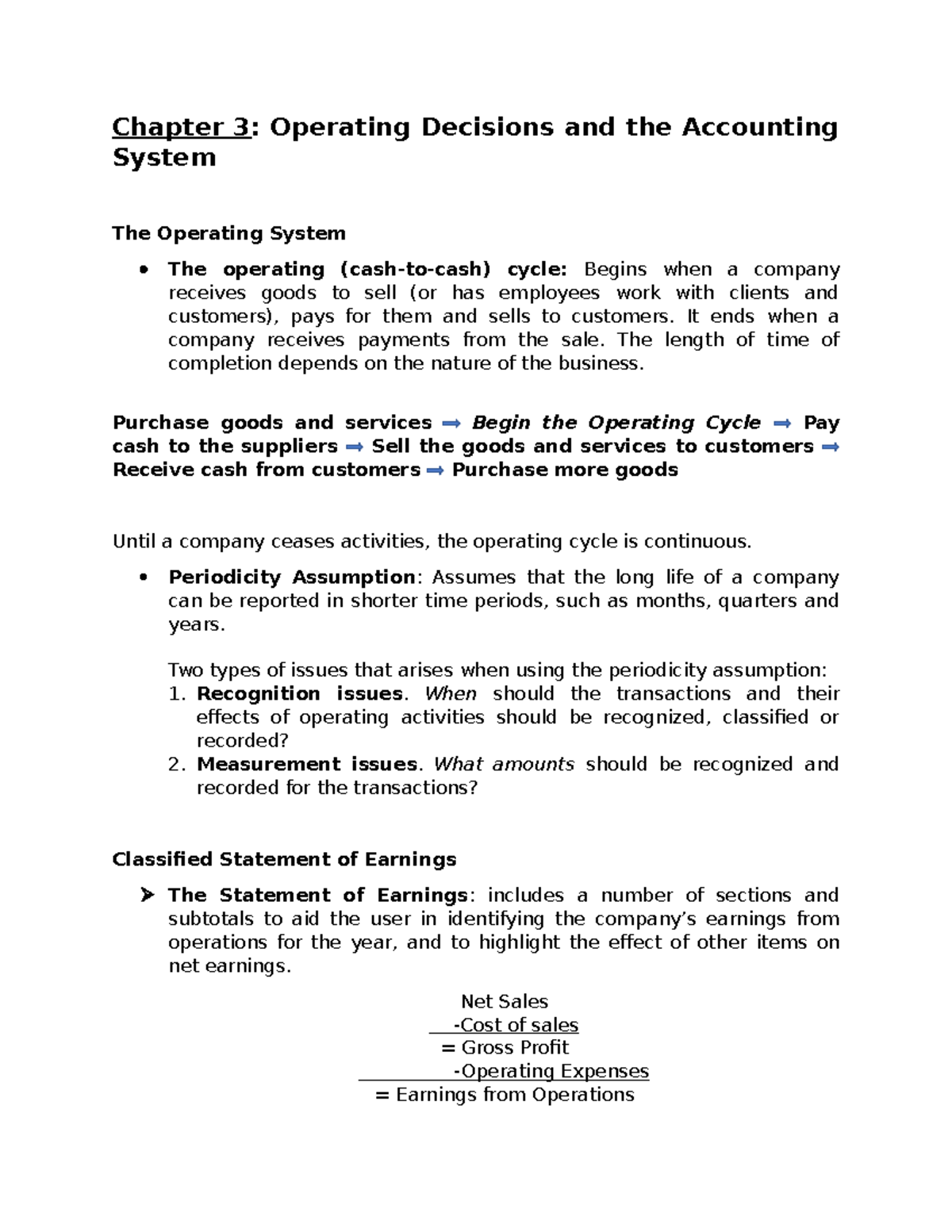 Chapter 3 - Lecture notes 3 - Chapter 3: Operating Decisions and the ...