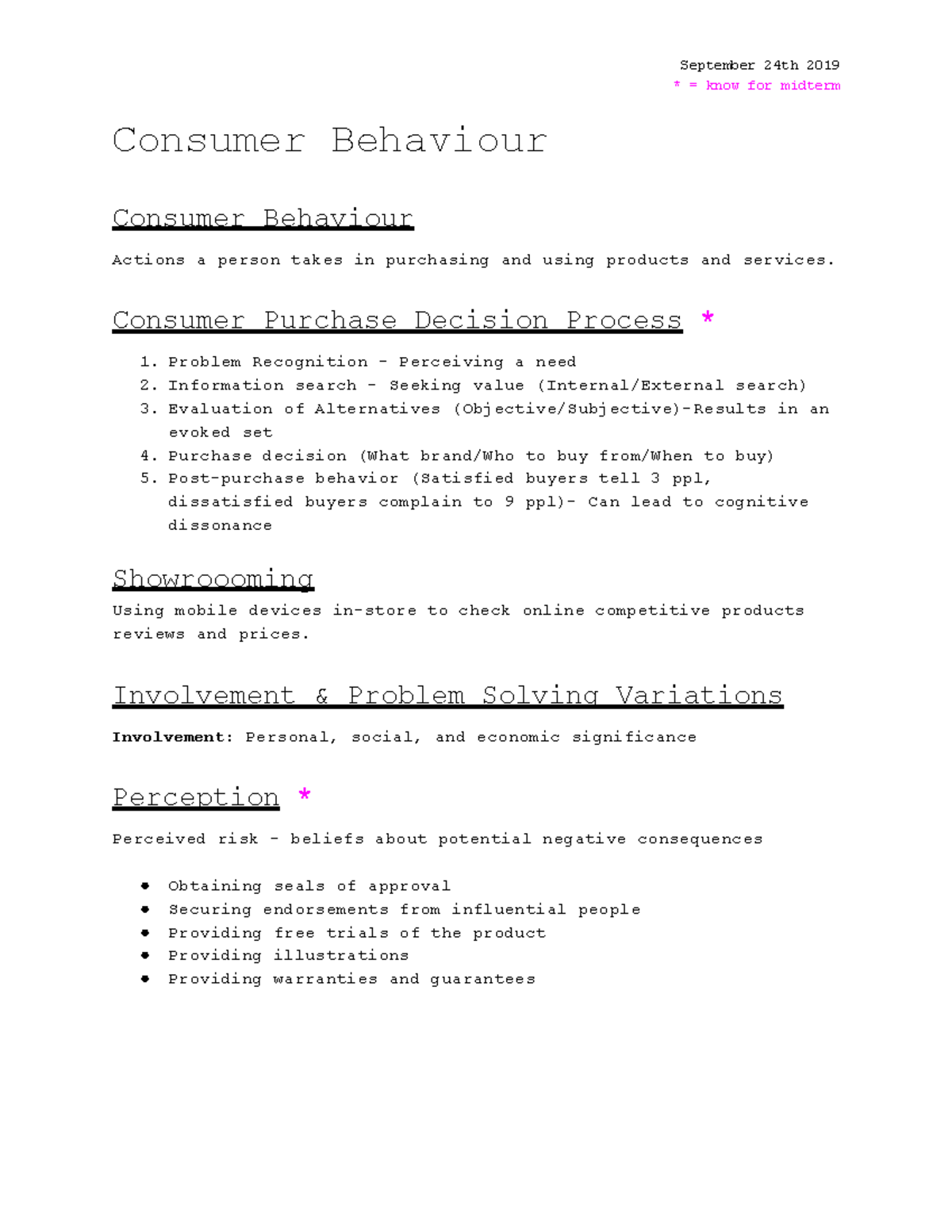 Chapter 3 Notes - September 24th 2019 = know for midterm Consumer ...