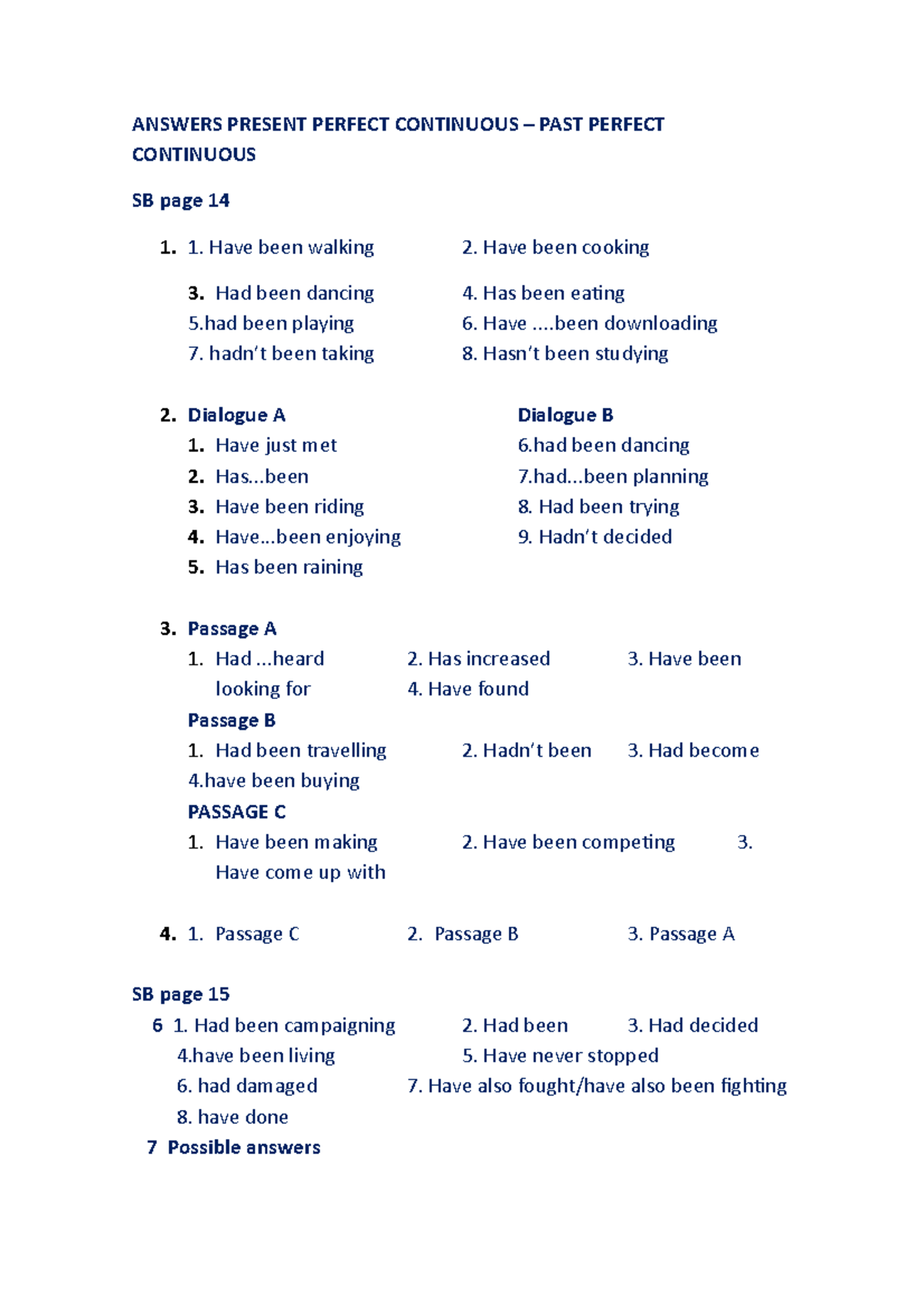 Answers SB P14 I 15 - resumen de paginas worbook 2 - ANSWERS PRESENT ...