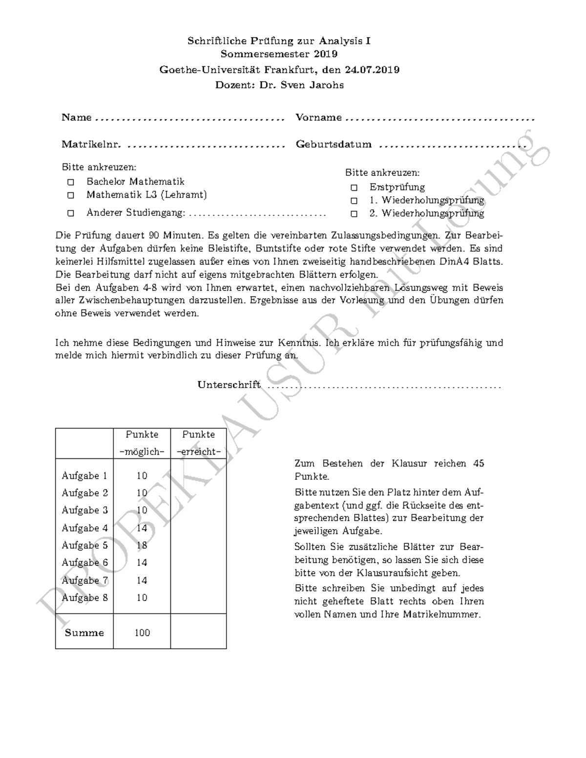 Probeklausur 24 Juli Summer 2019, Fragen Und Antworten - PROBEKLAUSUR ...