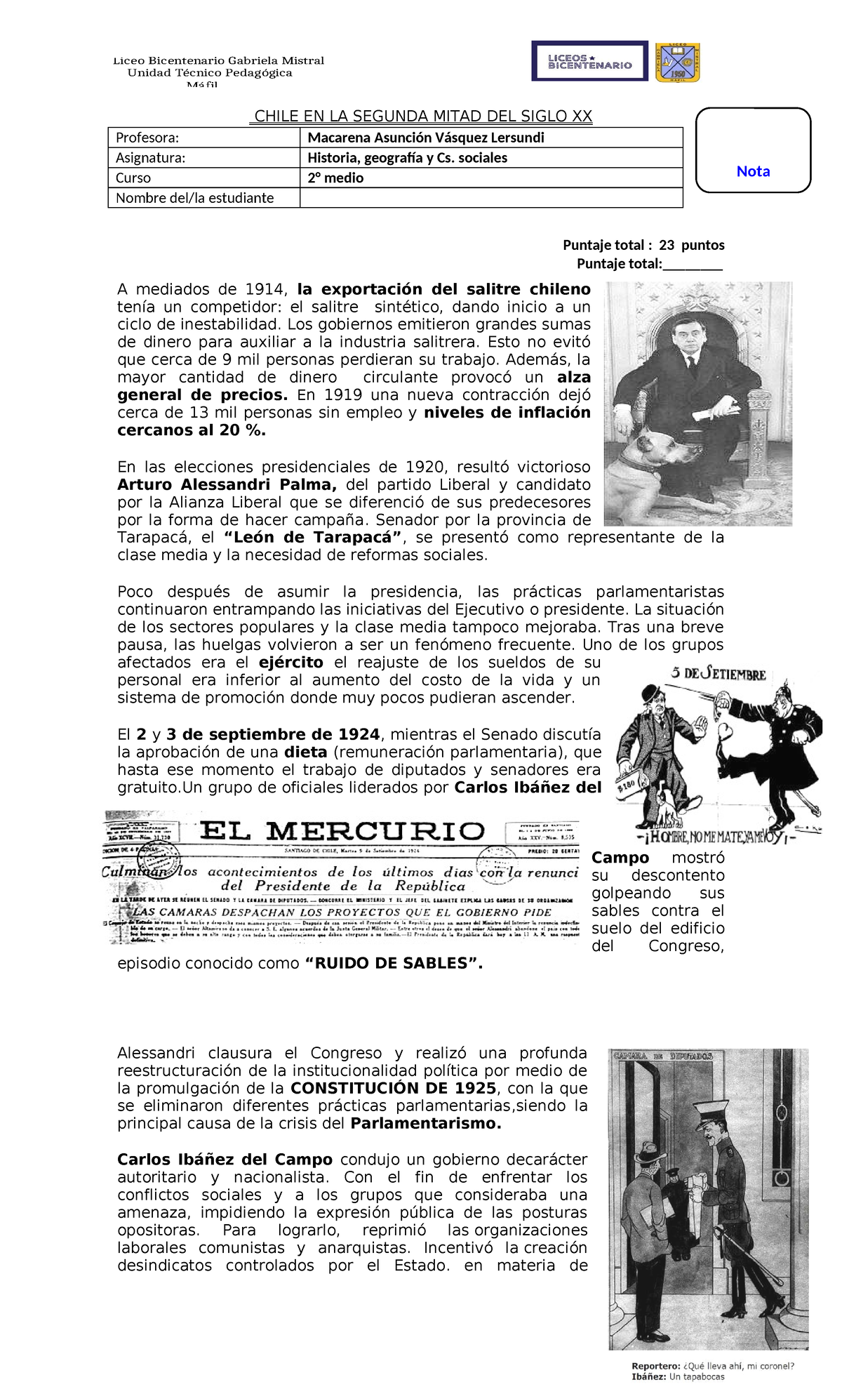 Chile en la primera mitada del siglo XX parte II - CHILE EN LA SEGUNDA ...