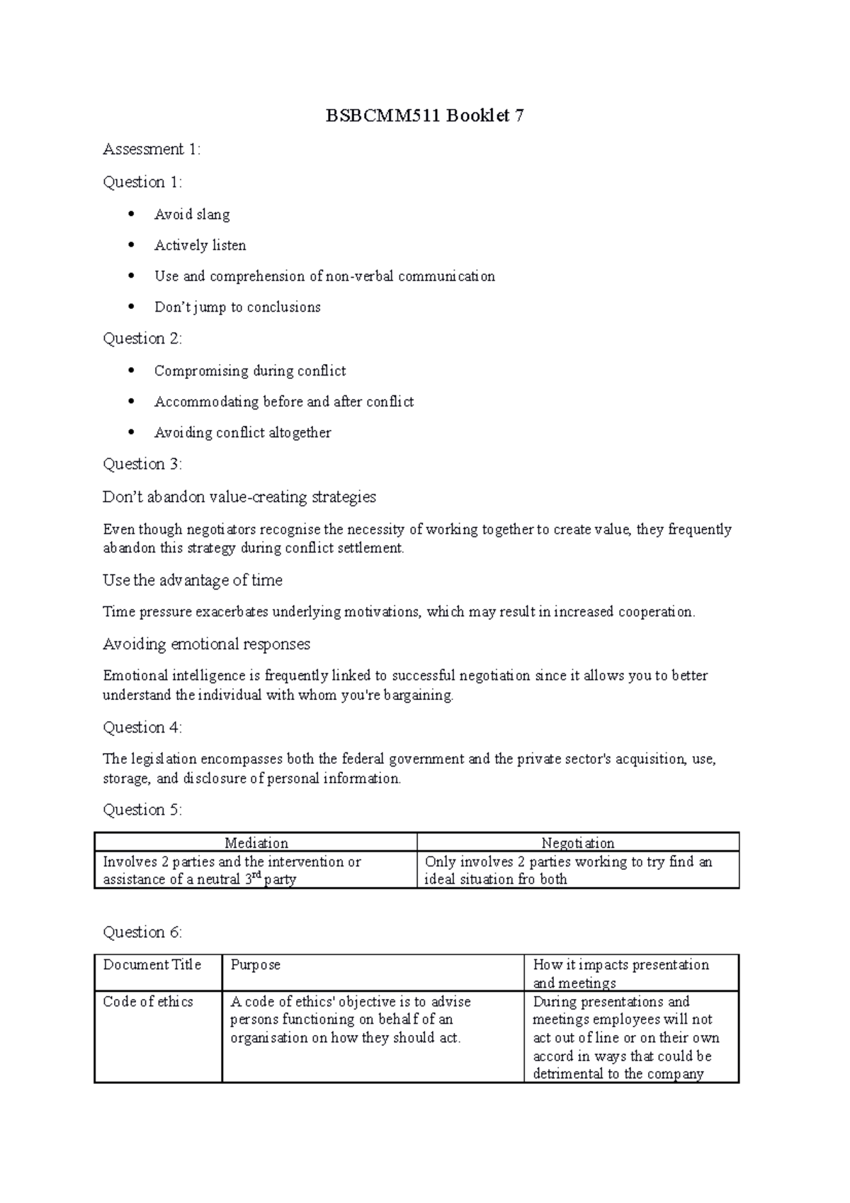 Bsbcmm 511 Booklet 7 - BSBCMM511 Booklet 7 Assessment 1: Question 1 ...