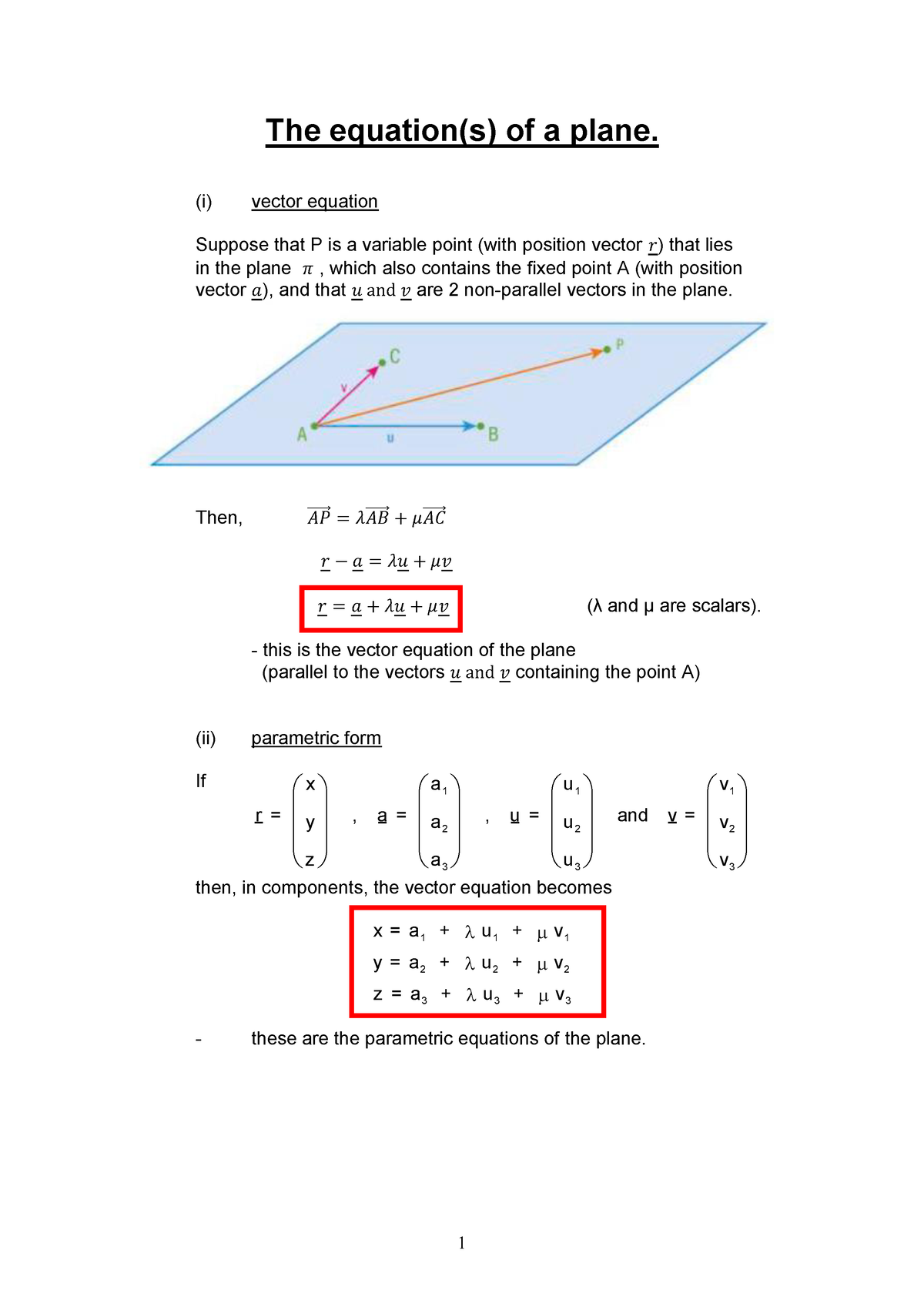 11. Notes and Questions (Equation(s) of a plane) - 1 The equation(s) of ...